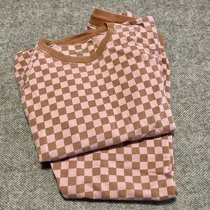 Splits59 100% Cotton Pink and Tan Checker Lounge Set Sz S